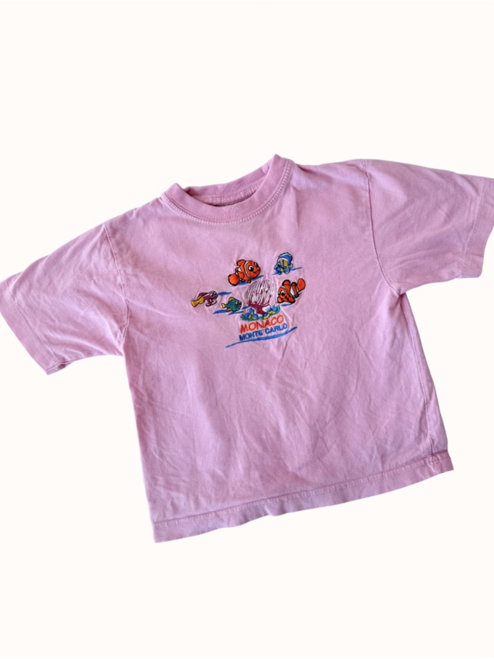 Vintage Kids Pink Graphic 4T tee Monaco Monte Carlo Print with Nemo embridery